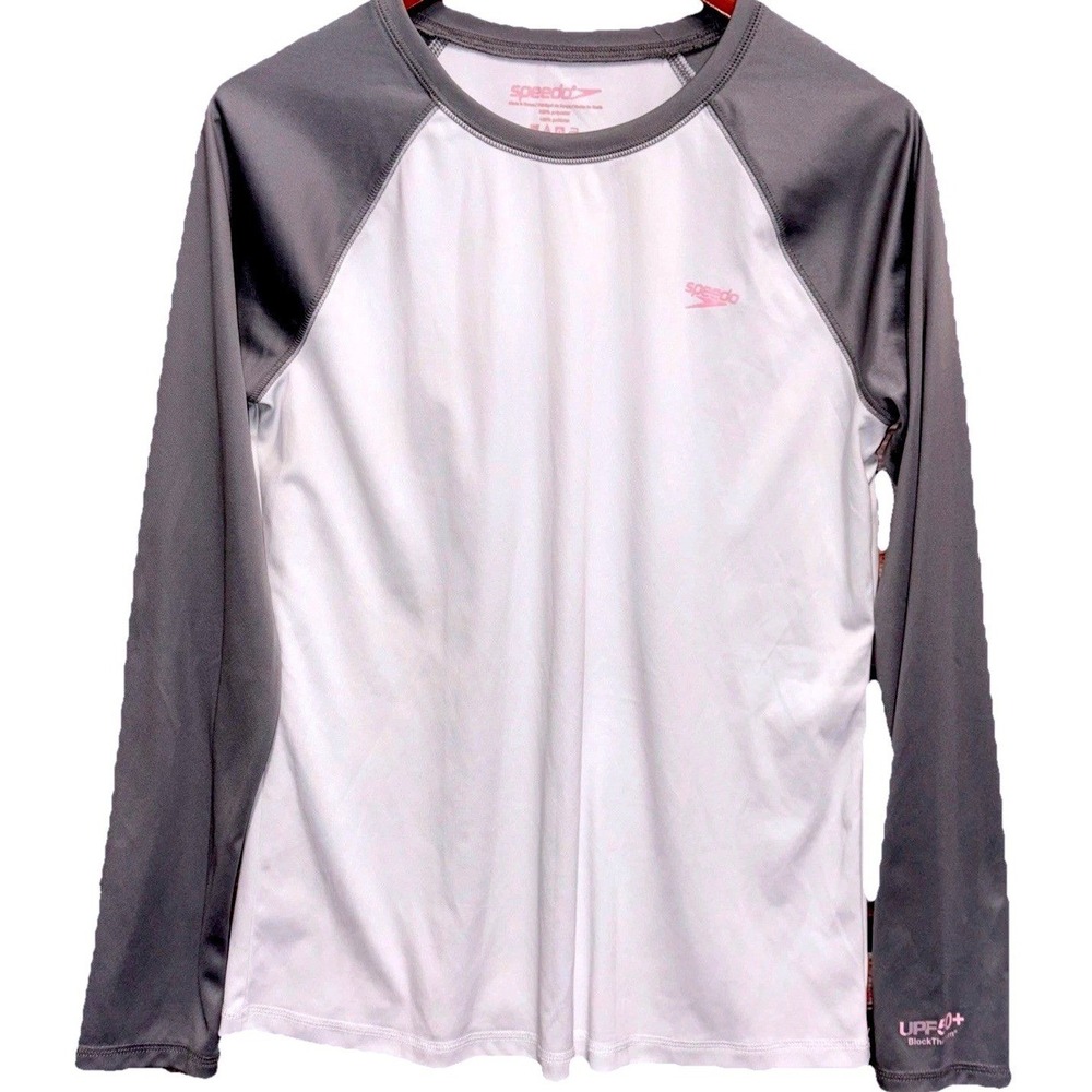 Speedo Swim Shirt Long Sleeve Rash Guard White UPF 50+ Women's L Sun Protection